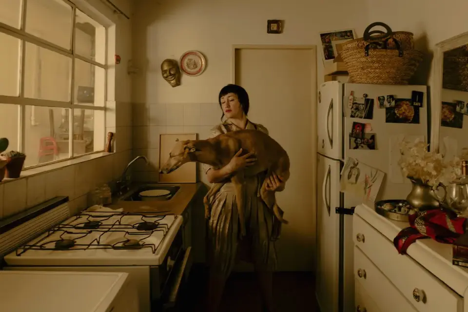 Dog owner preparing a meal